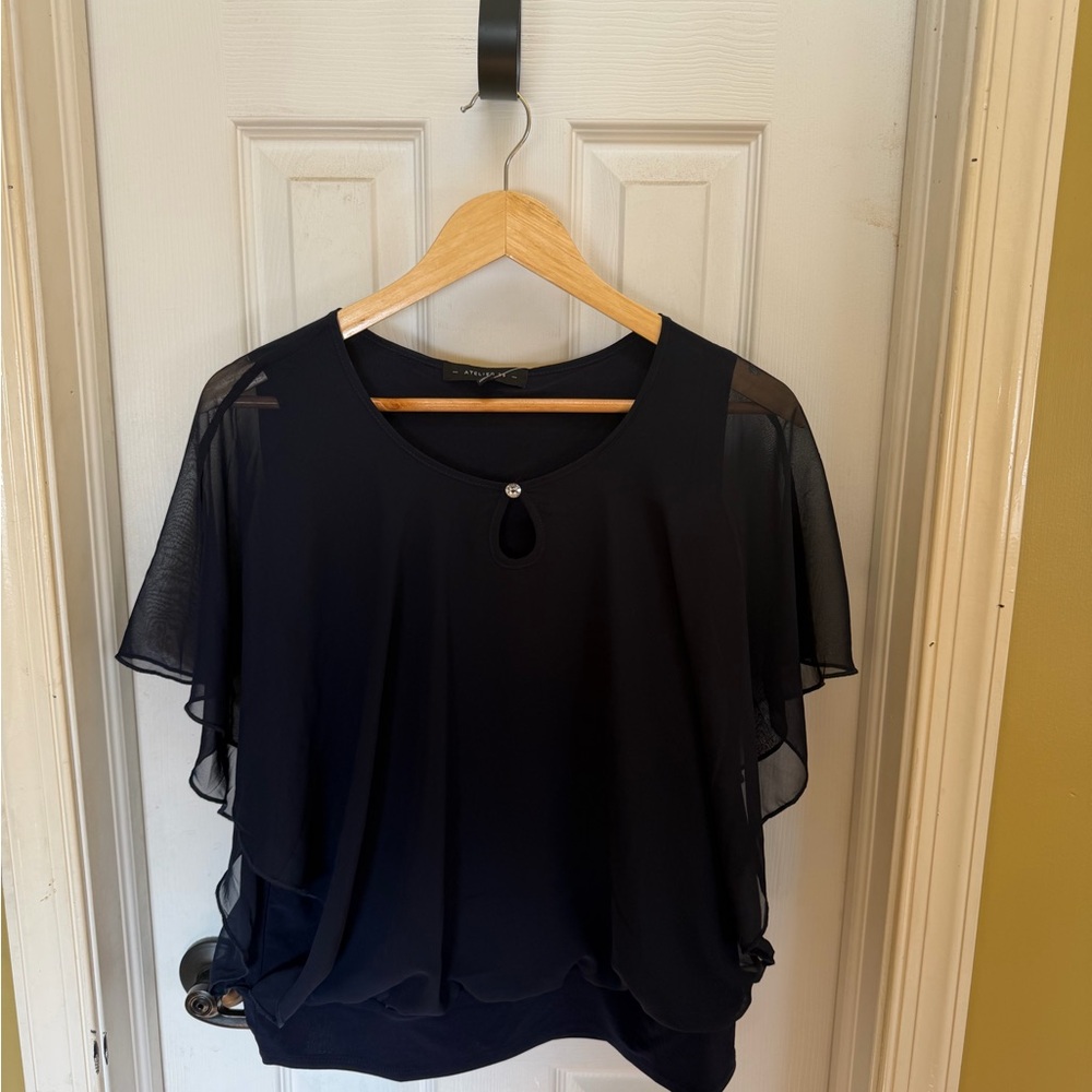Elegant Black Sheer Blouse with Keyhole Accent